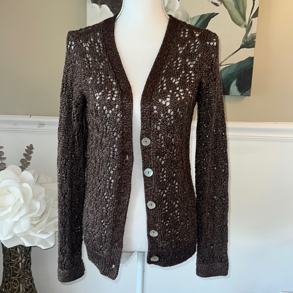 Heine Chocolaty Bronze Knit Cardigan Sz Large